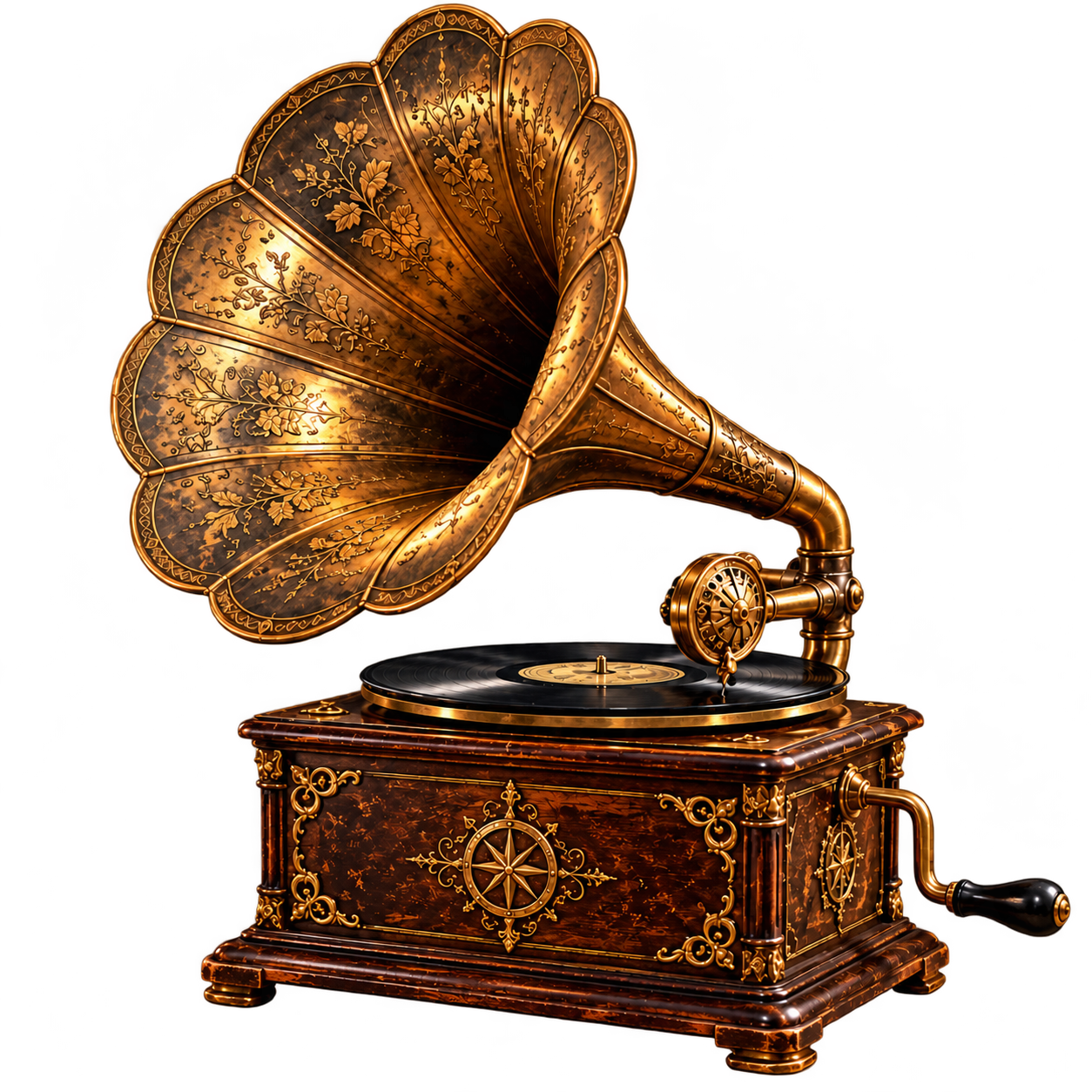 Antikes Grammophon mit verziertem Messingtrichter