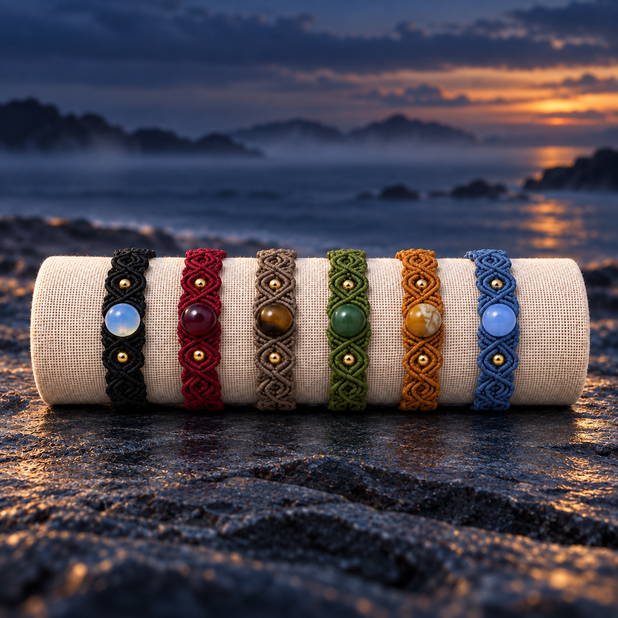 Hope Armbänder in sechs Farben mit den Steinen des ersten Kapitels
