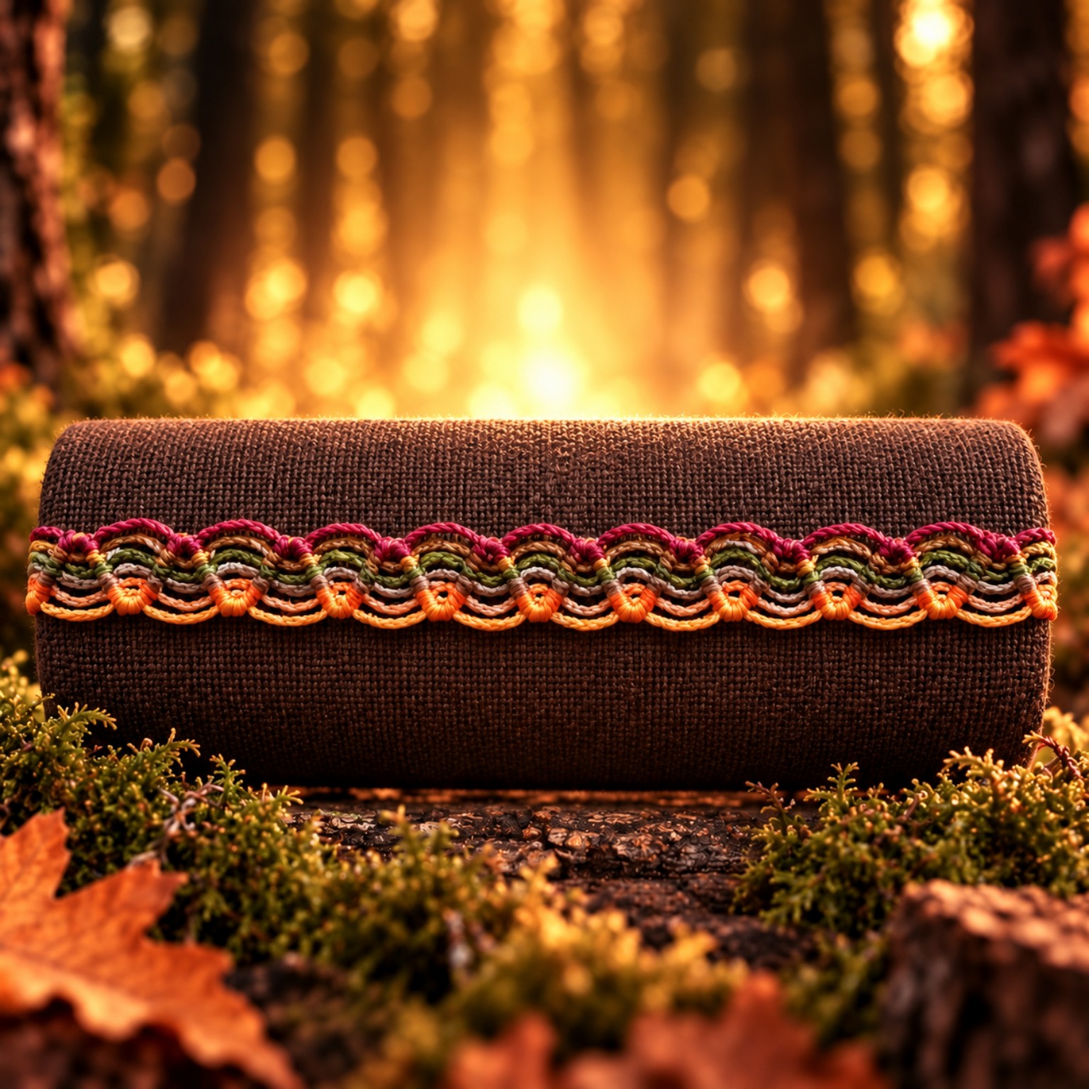 Zentrierter Ausschnitt des Thread-Song-Armbands mit allen sechs Herbstfarben